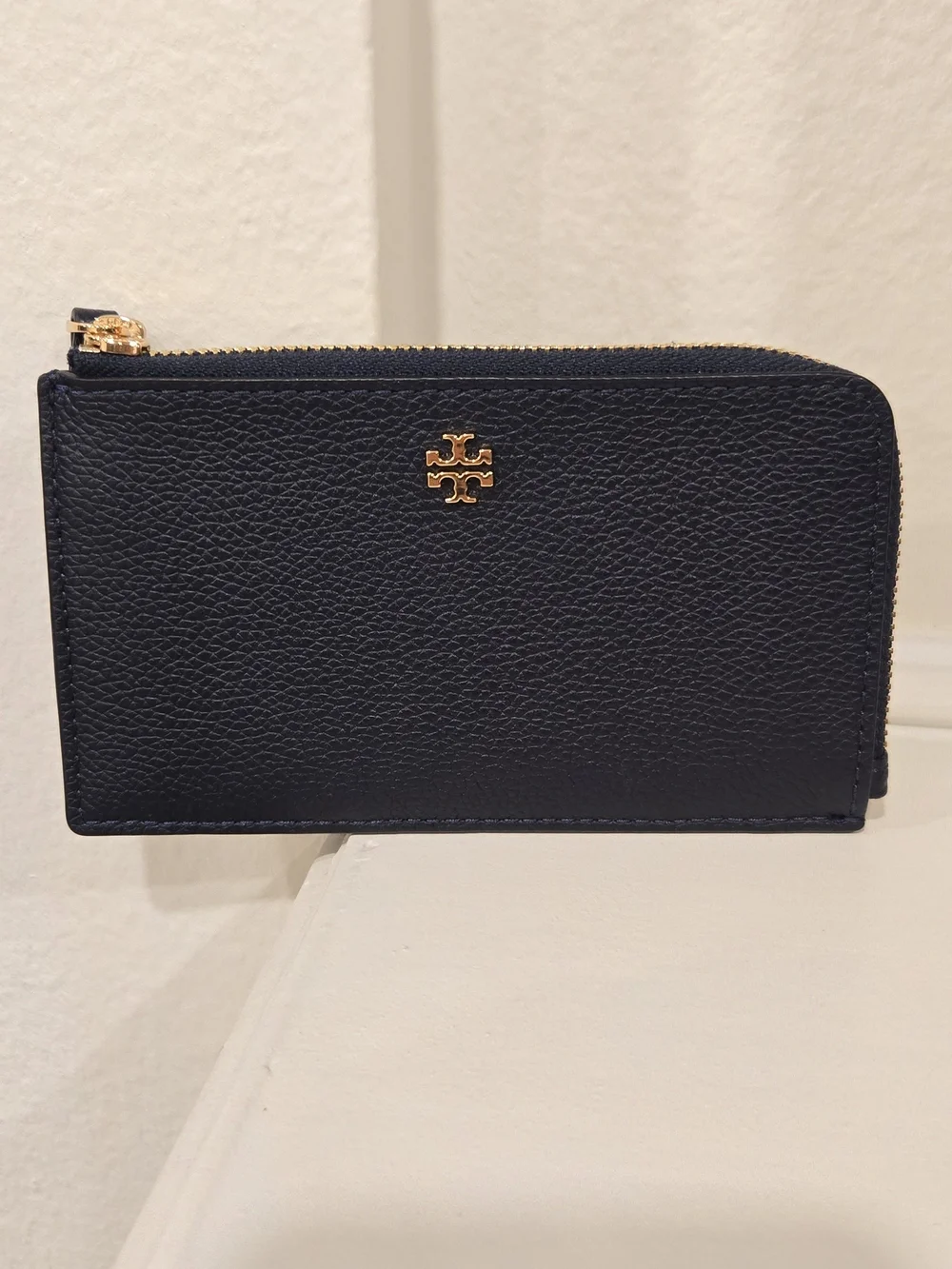 Brand New Leather Navy Tory Burch With Gold Logo Wallet